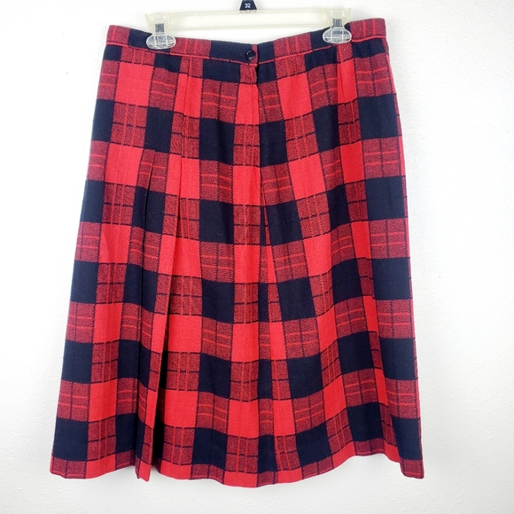 Vintage Dresses & Skirts - Vintage Red Black Flannel Plaid Midi A-line Skirt